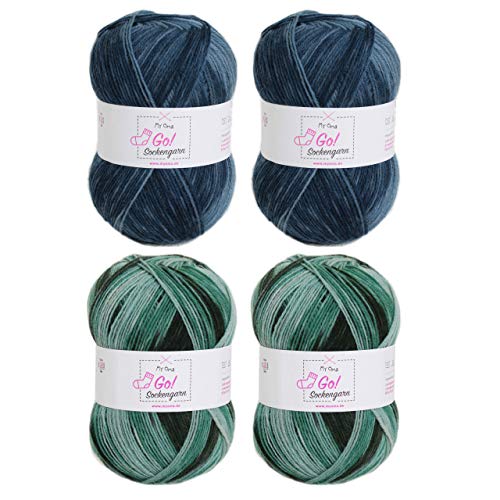 Socken Wolle -4 Knäuel Sockengarn GO! von MyOma blau und grün- je 2x tiefsee und waldgrün – Sockenwolle 4fädig 100g – Socken stricken Wolle – Sockenwolle – Sockenwolle stricken von MyOma von My Oma