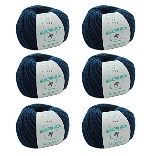 Strickgarn Merinowolle - Merinogarn jeans (Fb 3850) - 6 Knäuel blaues Merinogarn - dicke Wolle - Nadelstärke 6-7mm - Lauflänge 50g/75m - weiche Wolle - Wolle zum Stricken - Merinowolle von MyOma von MyOma