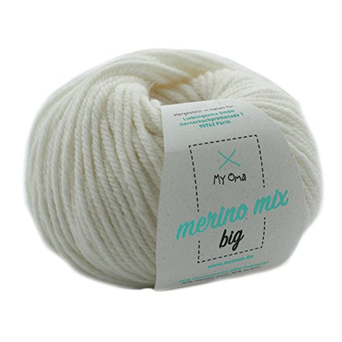 Winterwolle stricken - 1 Knäuel Merino Mix Wolle naturweiß (Fb 3800)- Merinowolle zum stricken von Mützen und Schals in weiß - Merino Wolle - Strickgarn Merino - Nadelstärke 6-7mm - (79,00 €/kg) von MyOma