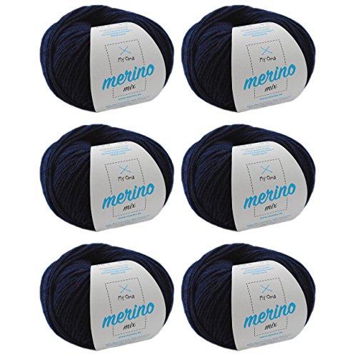 Wolle Merino - Merino Wolle marine (Fb 409) - 6 Knäuel dunkel blaue Merinowolle kaufen - Mischwolle stricken + GRATIS MyOma Label - 50g/120m - MyOma Wolle - weiche Wolle - Mischgarn von My Oma