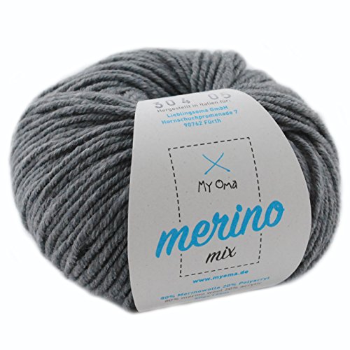 Wolle häkeln - 1 Knäuel Merinowolle steingrau (Fb 304) - graue Wolle häkeln - Merino Garn - 50g/120m + GRATIS MyOma Label - MyOma Wolle - weiche Wolle - Mischwolle stricken von MyOma