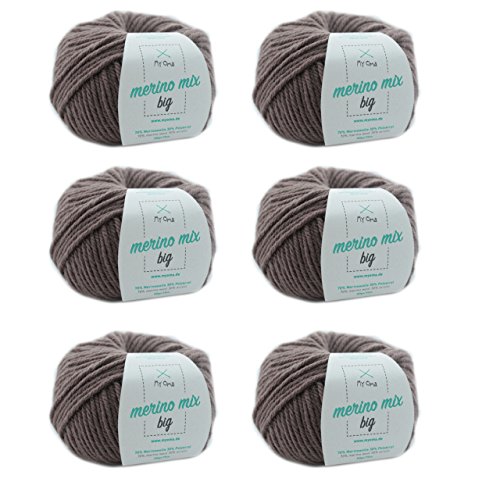 Wolle stricken * Merino Wolle taupe (Fb 3995) * 6 Knäuel braune Merinowolle zum Stricken - dicke Wolle + GRATIS MyOma Label - 50g/75m - Nadelstärke 6-7mm - MyOma Wolle - weiche Wolle - Merino Garn von My Oma