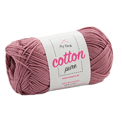 rosa Baumwolle zum Häkeln -MyOma Cotton pure rosé (Fb 028)- Baumwolle Garn stricken + GRATIS Anleitung - 1 Knäuel rosa Baumwollgarn/rosa Baumwolle - 50g/125m - Nadelstärke 2,5-3,5mm von MyOma