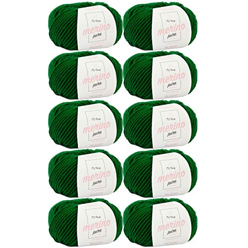 weiche Wolle -10x Merino Pure waldgrün (Fb 4737)- 10 Knäuel Merinowolle grün + GRATIS Label - weiche Wolle - 50g/65m - Nadelstärke 6-7mm - Merinowolle Nadelstärke 6 - Merinowolle Nadelstärke 7 von My Oma