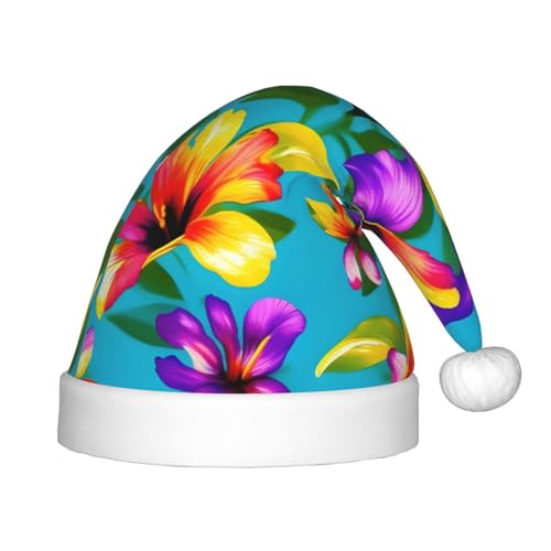 MyPiky Hawaiianische Weihnachtsmütze mit buntem Blumendruck, Weihnachtsmannmütze für Kinder und Jungen und Mädchen, Weihnachtsmannmütze für Kinder von MyPiky