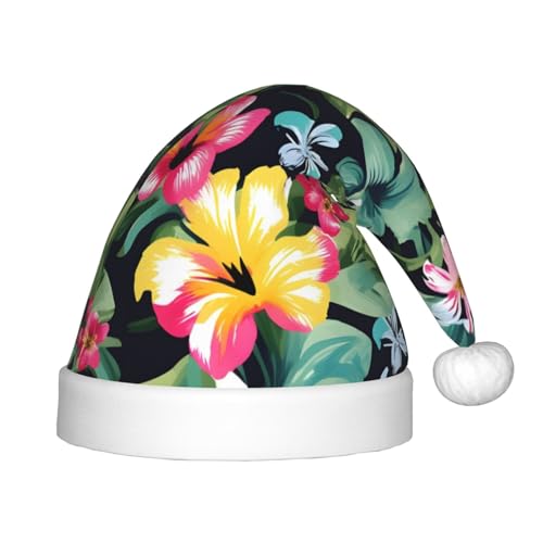 MyPiky Hawaiianischer Weihnachtsmannhut mit Blumendruck für Kinder und Jungen Mädchen, Weihnachtsmannmütze für Kinder, Weihnachtsgeschenke von MyPiky