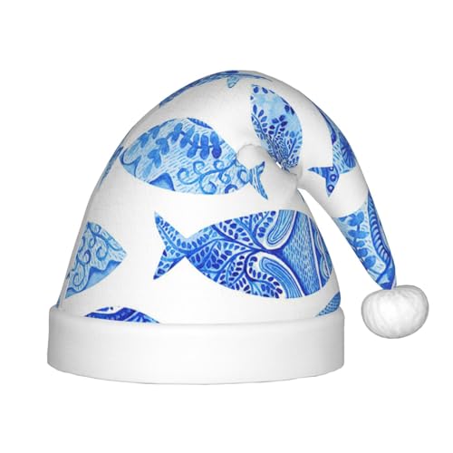 MyPiky Weihnachtsmütze mit Fischgemälde, Weihnachtsmütze für Kinder und Jungen, Mädchen, Weihnachtsmannmütze für Kinder, Weihnachtsgeschenke von MyPiky