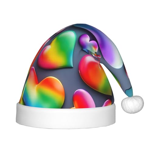 MyPiky Weihnachtsmütze mit Regenbogen-Herzen, Weihnachtsmannmütze für Kinder und Jungen, Mädchen, Weihnachtsmannmütze für Kinder von MyPiky
