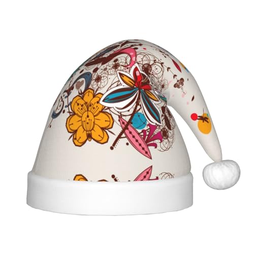 MyPiky Weihnachtsmütze mit buntem Blumen- und Schmetterlings-Aufdruck, Weihnachtsmannmütze für Kinder und Jungen, Mädchen, Weihnachtsgeschenke von MyPiky