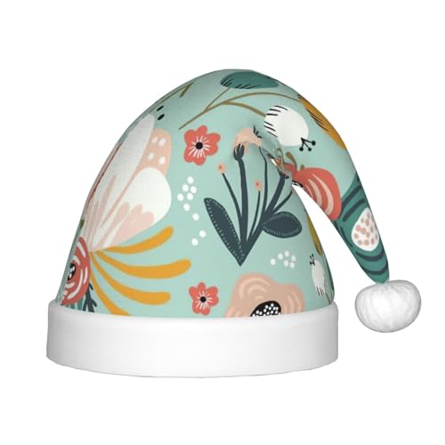 MyPiky Weihnachtsmütze mit buntem Blumendruck, Weihnachtsmannmütze für Kinder und Jungen, Mädchen, Weihnachtsmannmütze für Kinder, Weihnachtsgeschenke von MyPiky