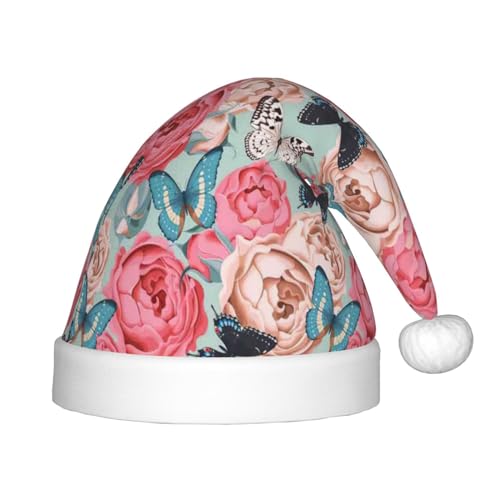 MyPiky Weihnachtsmütze mit buntem Blumendruck, Weihnachtsmannmütze für Kinder und Jungen, Mädchen, Weihnachtsmannmütze für Kinder, Weihnachtsgeschenke von MyPiky