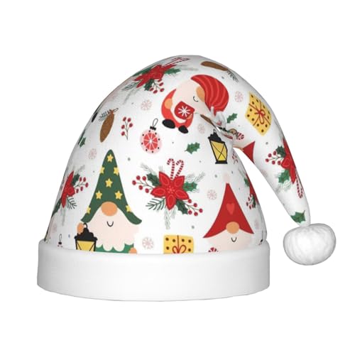 MyPiky Weihnachtsmütze mit niedlichem Zwergen-Druck, Weihnachtsmannmütze für Kinder und Jungen, Mädchen, Weihnachtsmannmütze für Kinder, Weihnachtsgeschenke von MyPiky