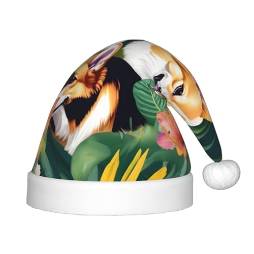 MyPiky Weihnachtsmütze mit tropischen Blumen und Corgi-Druck, Weihnachtsmannmütze für Kinder und Jungen, Mädchen, Weihnachtsmannmütze für Kinder MyPiky Weihnachtsmütze mit tropischen Blumen und Corgi-Druck, Weihnachtsmannmütze für Kinder und Jungen, Mädchen, Weihnachtsmannmütze für Kinder von MyPiky