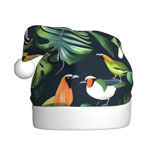 Nikolaushut aus Plüsch mit tropischen Blättern bedruckt, niedlicher Weihnachtsmannhut für Weihnachtsfeier, Uni für Erwachsene, tropische Vögel, Pflanzenblatt, 1 Nikolaushut aus Plüsch mit tropischen Blättern bedruckt, niedlicher Weihnachtsmannhut für Weihnachtsfeier, Uni für Erwachsene, tropische Vögel, Pflanzenblatt, 1 von MyPiky