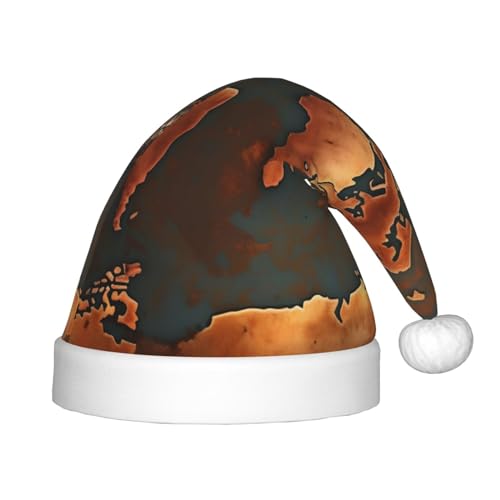 Rust-Weltkarten-Druck, Weihnachtsmütze für Kinder und Jungen, Mädchen, Weihnachtsmannmütze für Kinder, Weihnachtsgeschenke von MyPiky