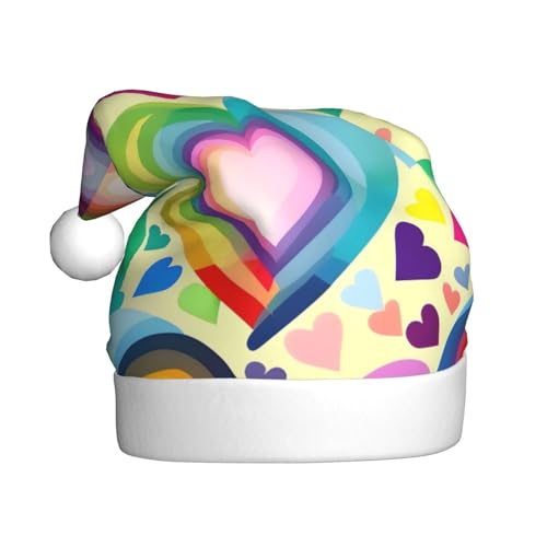 Weihnachtsmütze aus Plüsch, mit Regenbogen-Herzen, niedlicher Weihnachtsmütze, Weihnachtsmannmütze, für Weihnachtsfeier, Erwachsene, Uni, Herzen in Regenbogenfarben, 1 Stück Weihnachtsmütze aus Plüsch, mit Regenbogen-Herzen, niedlicher Weihnachtsmütze, Weihnachtsmannmütze, für Weihnachtsfeier, Erwachsene, Uni, Herzen in Regenbogenfarben, 1 Stück von MyPiky
