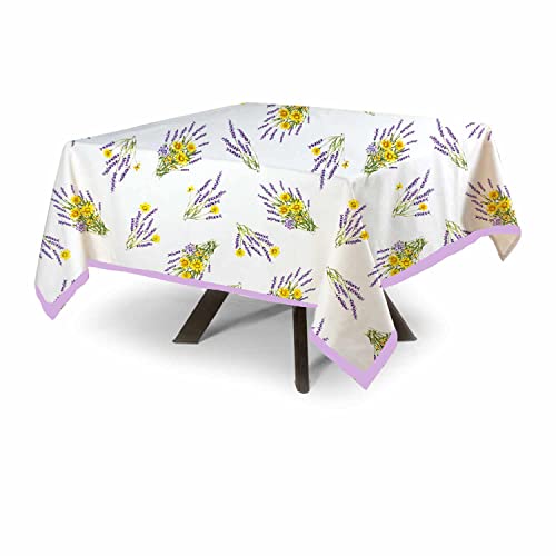 MyVorrei Quadratische Tischdecke, Lavendelmuster, 100 % Baumwolle, 120 x 120 cm von MyVorrei