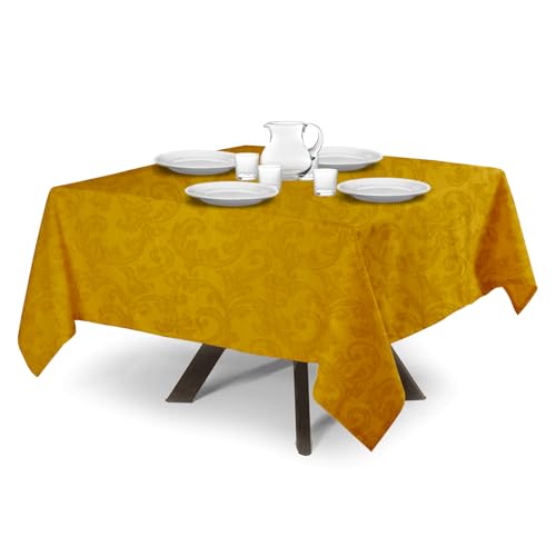 MyVorrei Quadratische Tischdecke aus Baumwollflandern | Design Rose Jacquard | Made in Italy | in 10 Farben | 140 x 140 cm Gelb von MyVorrei
