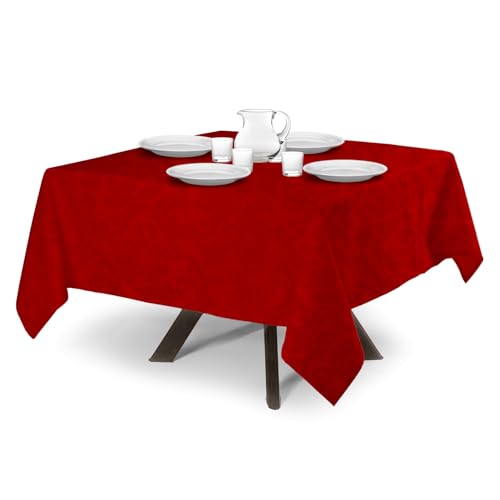 MyVorrei Quadratische Tischdecke aus Baumwollflandern | Design Rose Jacquard | Made in Italy | in 10 Farben | 140 x 140 cm Rot von MyVorrei