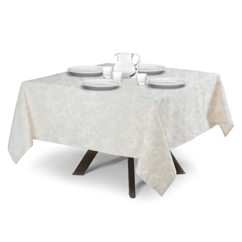 MyVorrei Quadratische Tischdecke aus Baumwollflandern | Design Rose Jacquard | Made in Italy | in 10 Farben | 90 x 90 cm Weiß von MyVorrei