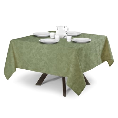 MyVorrei Quadratische Tischdecke aus Baumwollflandern | Design Rose Jacquard | Made in Italy | in 2 Farben | 175 x 175 cm Grün von MyVorrei