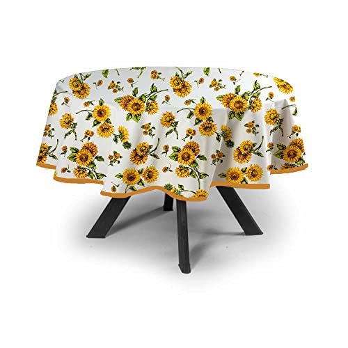 MyVorrei Runde Tischdecke mit Sonnenblumenmuster, 100 % Baumwolle, 180 x 180 cm, mit 8 Servietten von MyVorrei
