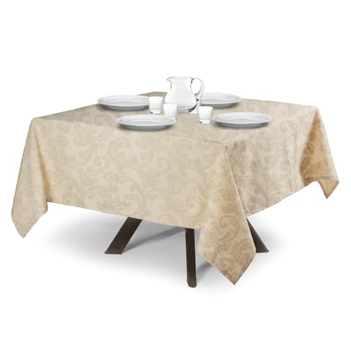 Quadratische Tischdecke aus Baumwollflandern | Design Rose Jacquard | Made in Italy | in 10 Farben | 90 x 90 cm Elfenbein von MyVorrei