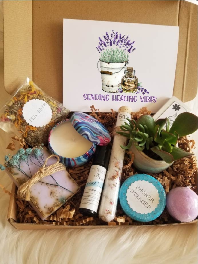 Healing Vibes Geschenkbox, Thinking Of You Pflegepaket, Spa-Geschenkkorb, Sende Heilschwingungen in Einer Box, Bade - Und Schönheitsbox, Verwöhnbox von MyWhys