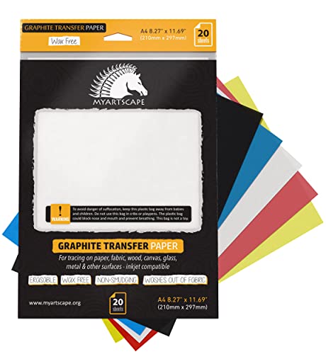 MyArtscape Graphit-Transferpapier, 20 gemischte Blätter – wachsfrei – löschbar – wischfrei – ideal zum Zeichnen und Nachzeichnen – Premium-Kunst- und Bastelbedarf von Myartscape