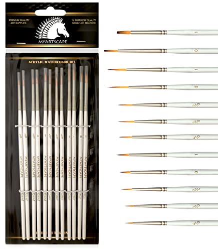 Myartscape Pinsel-Set, 12 Miniaturpinsel für feine Details und Kunstmalerei – Acryl, Aquarell, Gouache, Öl – Modelle, Flugzeug-Kits, Tinte, Warhammer 40k – Künstlerqualität Myartscape Pinsel-Set, 12 Miniaturpinsel für feine Details und Kunstmalerei – Acryl, Aquarell, Gouache, Öl – Modelle, Flugzeug-Kits, Tinte, Warhammer 40k – Künstlerqualität von Myartscape