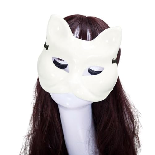 Myazs DIY Weiße Katze Gesicht Leere Handgemalte Lackierbare Halbe Gesicht Maskerade Für Cosplays Party Dekorieren Handgemalt von Myazs