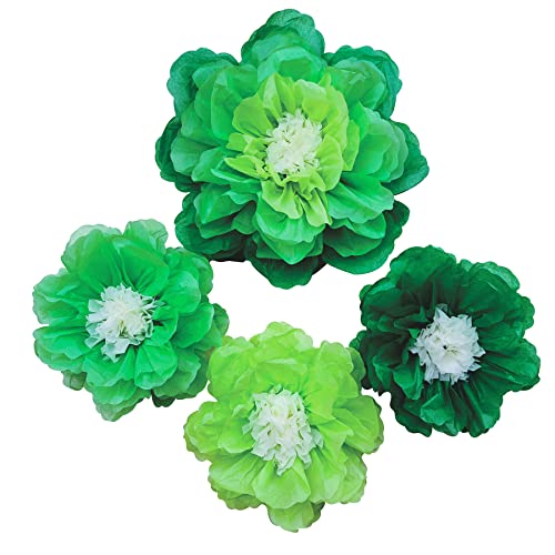 Mybbshower Große grüne Papierblumen für die Wand (50,8 cm - 25,4 cm) für Frühling, Hochzeit, Party, Geburtstag, Babyzimmer, Kinderzimmer, Dekoration, 4 Stück von Mybbshower