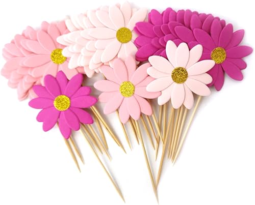 Mybbshower Orange Daisy Party Picks Cupcake Topper Zahnstocher Essen Picks Mädchen Baby Shower Geburtstag Party Dekorationen 20 Stück (Blush & Hot Pink) von Mybbshower