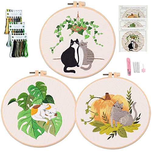 Myfelicity Katzen-Stickset, Stickset für Erwachsene, Set mit 3 Mustern, mit 3 Sets Fäden, Nadeln und Bedienungsanleitung (evtl. nicht in deutscher Sprache) von Myfelicity