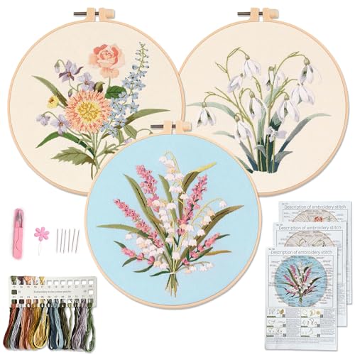 Myfelicity Stickset für Erwachsene und Anfänger, enthält 3 Stoffe mit Blumenmuster, 3 Stickrahmen, Stickgarn und andere Werkzeuge. Myfelicity Stickset für Erwachsene und Anfänger, enthält 3 Stoffe mit Blumenmuster, 3 Stickrahmen, Stickgarn und andere Werkzeuge. von Myfelicity