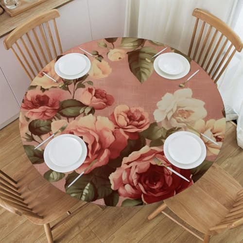 Myfsucce Wasserdichte und schmutzabweisende, elastische Tischdecke, rund, Retro-/Vintage-Stil, Rosen-Blume, passend für 114,3–127 cm große Tische, Outdoor-Tischdecke, abwischbar und maschinenwaschbar Myfsucce Wasserdichte und schmutzabweisende, elastische Tischdecke, rund, Retro-/Vintage-Stil, Rosen-Blume, passend für 114,3–127 cm große Tische, Outdoor-Tischdecke, abwischbar und maschinenwaschbar von Myfsucce