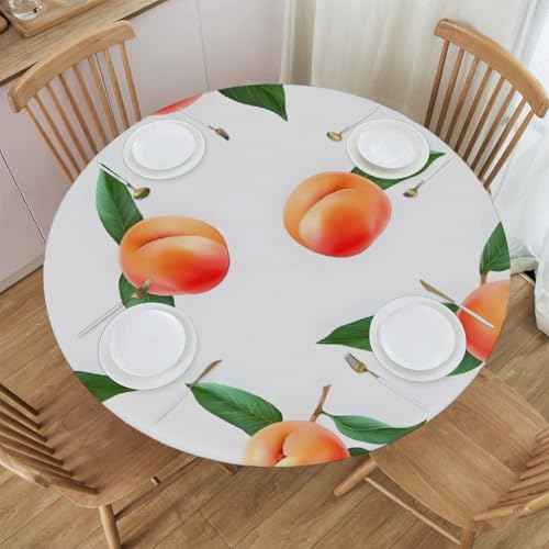 Myfsucce Wasserdichte und schmutzabweisende, elastische runde Tischdecke, Frucht, Pfirsichblätter, passend für 101,6–111,8 cm große Tische, Outdoor-Tischdecke, abwischbar und maschinenwaschbar Myfsucce Wasserdichte und schmutzabweisende, elastische runde Tischdecke, Frucht, Pfirsichblätter, passend für 101,6–111,8 cm große Tische, Outdoor-Tischdecke, abwischbar und maschinenwaschbar von Myfsucce