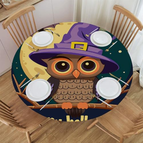 Myfsucce Wasserdichte und schmutzabweisende, elastische runde Tischdecke, Halloween-Eulen-Zitat, passend für 101,6–111,8 cm große Tische, Outdoor-Tischdecke, abwischbar und maschinenwaschbar Myfsucce Wasserdichte und schmutzabweisende, elastische runde Tischdecke, Halloween-Eulen-Zitat, passend für 101,6–111,8 cm große Tische, Outdoor-Tischdecke, abwischbar und maschinenwaschbar von Myfsucce
