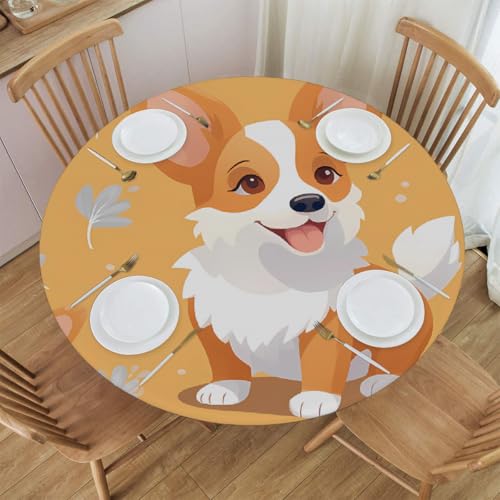 Myfsucce Wasserdichte und schmutzabweisende, elastische runde Tischdecke, Motiv: niedlicher Corgi-Hund, Welpen, Tier, passend für 114,3–127 cm große Tische, Outdoor-Tischdecke, abwischbar und Myfsucce Wasserdichte und schmutzabweisende, elastische runde Tischdecke, Motiv: niedlicher Corgi-Hund, Welpen, Tier, passend für 114,3–127 cm große Tische, Outdoor-Tischdecke, abwischbar und von Myfsucce