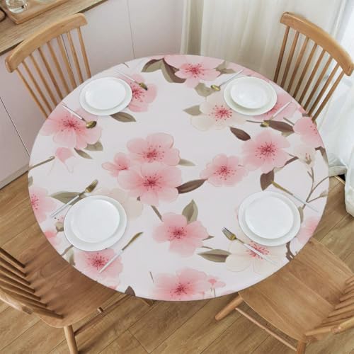 Myfsucce Wasserdichte und schmutzabweisende, elastische runde Tischdecke, japanische Kirschblüte, passend für 101,6–111,8 cm große Tische, Outdoor-Tischdecke, abwischbar und maschinenwaschbar Myfsucce Wasserdichte und schmutzabweisende, elastische runde Tischdecke, japanische Kirschblüte, passend für 101,6–111,8 cm große Tische, Outdoor-Tischdecke, abwischbar und maschinenwaschbar von Myfsucce
