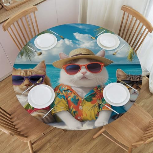 Myfsucce Wasserdichte und schmutzabweisende, elastische runde Tischdecke, lustige Katze, Sommer, Strand, passend für 101,6–111,8 cm große Tische, Outdoor-Tischdecke, abwischbar und maschinenwaschbar Myfsucce Wasserdichte und schmutzabweisende, elastische runde Tischdecke, lustige Katze, Sommer, Strand, passend für 101,6–111,8 cm große Tische, Outdoor-Tischdecke, abwischbar und maschinenwaschbar von Myfsucce