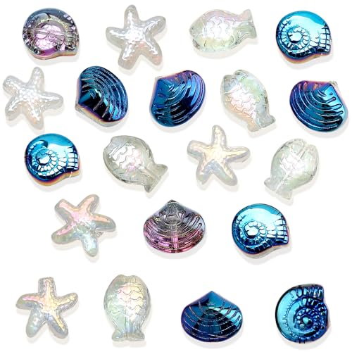 Ozean Thema Perlen Für Armbänder - Blau Schnecke Muschel Set Zum Selber Machen - Weiß Seestern Fisch Perlenset Meer Entwurf Glasperlen Zum Auffädeln von Myhiju