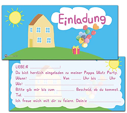 Peppa Wutz Einladungskarten Kindergeburtstag | 12 Geburtstagseinladungen | Kindergeburtstag Einladungskarten für Jungen & Mädchen |Mottoparty von Myhomeevent