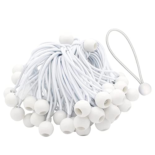 Myingaou 50 Stück Bungee-Seile mit Bällen, elastische Bänder, Bungee-Knebel, Bänder für Festzelte, Zelte, Banner, Fahnenmasten, Planen (weiß) von Myingaou