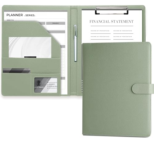 Mymazn Dokumentenmappe A4 PU-Leder Klemmbrett mit Klemme Dokumentenhalter A4 Notizblock Folio Document Organizer (Salbeigrün) von Mymazn