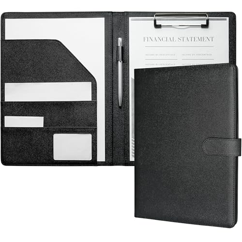 Mymazn Dokumentenmappe A4 PU-Leder Klemmbrett mit Klemme Dokumentenhalter A4 Notizblock Folio Document Organizer (schwarzer Palmendruck) von Mymazn