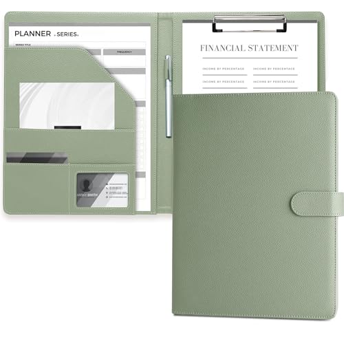 Mymazn Dokumentenmappe A4 mit Klemmbrett, A4-Mappe, Ledermappe, Protège-document Pour Bloc-Notes Standard Format Avec Poche Intérieure (Salbeigrün) von Mymazn