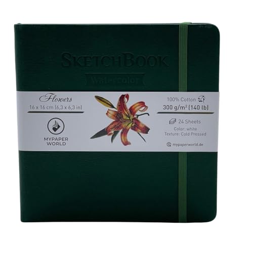 Mypaperworld Aquarell Skizzenbuch, 300 g 100% Baumwolle, Kalt gepresst, 24 Blätter, 16x16cm - Grün Mypaperworld Aquarell Skizzenbuch, 300 g 100% Baumwolle, Kalt gepresst, 24 Blätter, 16x16cm - Grün von Mypaperworld