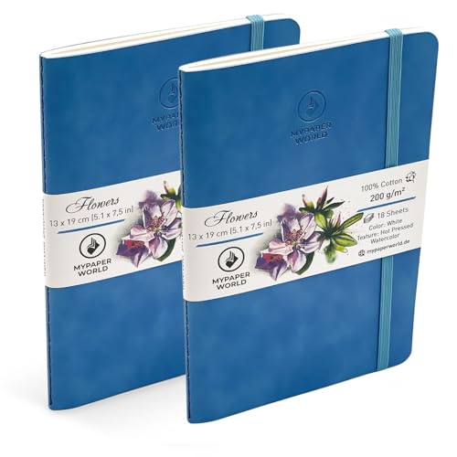 Mypaperworld Aquarell Skizzenbuch 2-er Set 200 g/m² 100% Baumwolle, säurefrei, 18 Blatt, 19x13cm Heiß Gepresst- Hell Blau von Mypaperworld