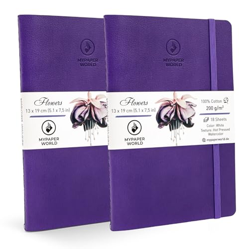 Mypaperworld Aquarell Skizzenbuch 2-er Set 200 g/m² 100% Baumwolle, säurefrei, 18 Blatt, 19x13cm Heiß Gepresst- Violett 2 von Mypaperworld